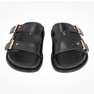 Cole Haan Marisol Black Sandals with Gold Buckles